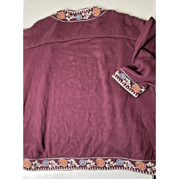 Soft surroundings Embroidered Open Cardigan Size M Burgundy Wine Boho Western - Picture 9 of 9